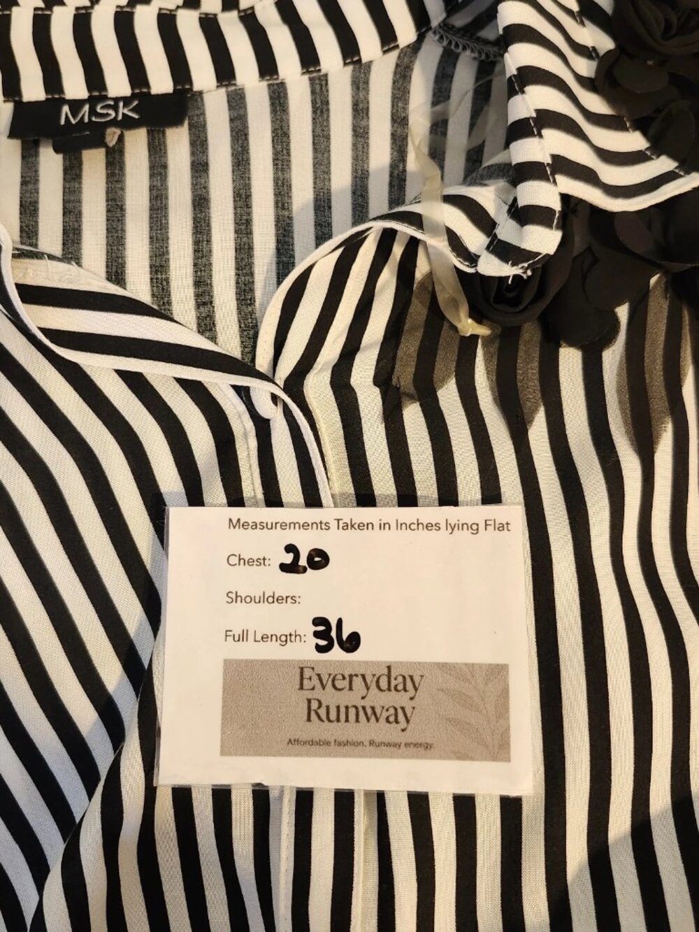 MSK Shirt Dress M Black White Stripe Button Long Sleeve Flower Applique NWT $78 - Picture 12 of 12